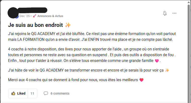 Témoignage: Je suis au bon endroit - Avis complet sur Le QG Academy